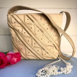 Vintage Beige Canvas 1980s Shoulder Bag
