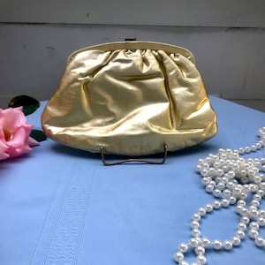 Cartera de mano vintage de lamé dorado con asa superior opcional