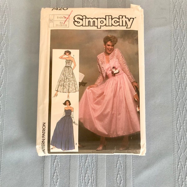 1980s Simplicity 7420 UNCUT Vintage Sewing Pattern, Misses Prom Dress, Formal Dress, Simplicity Pattern,  Size 6-8-10, Bust 30.5-31.5-32.5