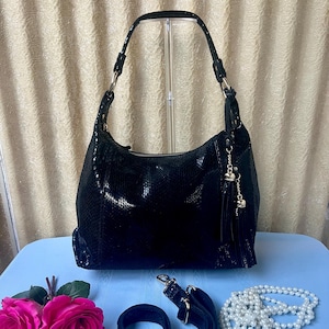 Vintage 1980s Black Faux Snakeskin Shoulder Bag