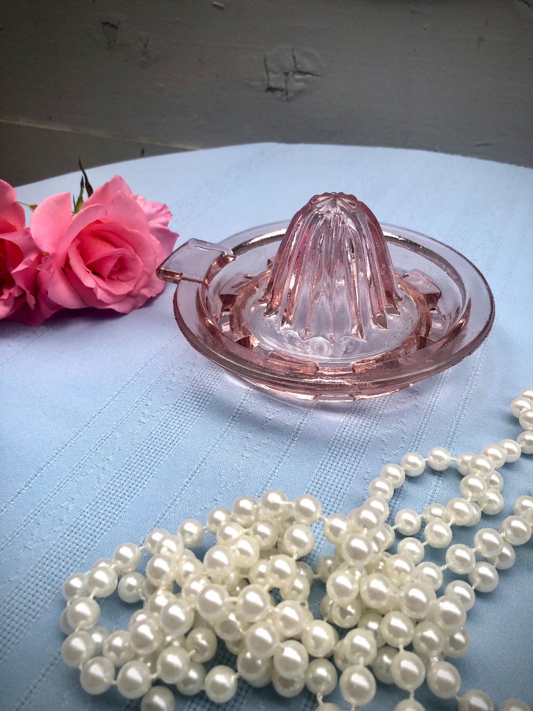 Vintage Pink Depression Glass Juicer/fruit Reamer in Block Optic Pink