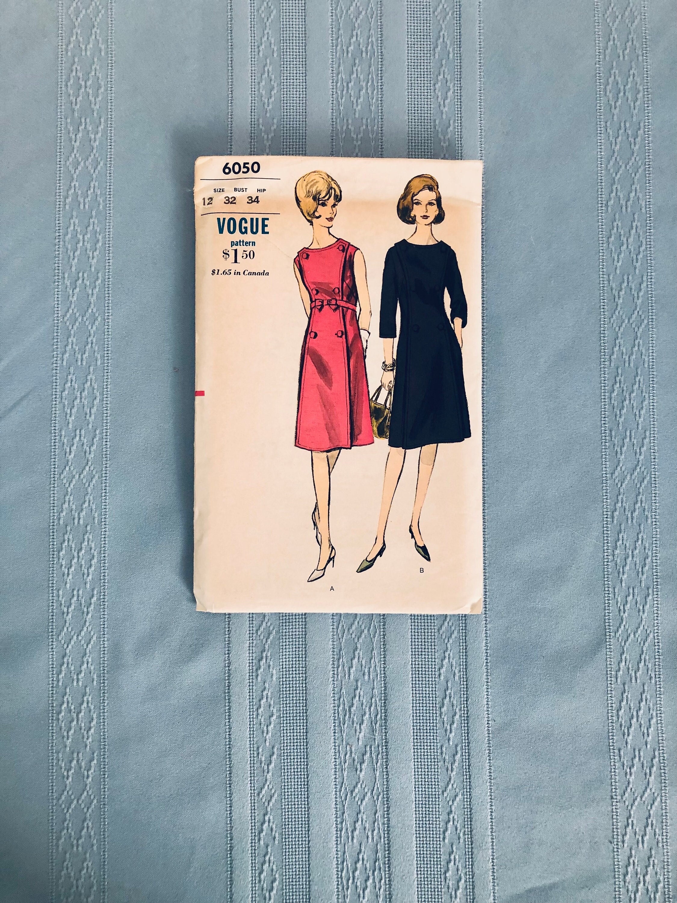 1960s Vogue 6050 Vintage UNCUT Sewing Pattern, Misses Dress, Size 12, Bust 32