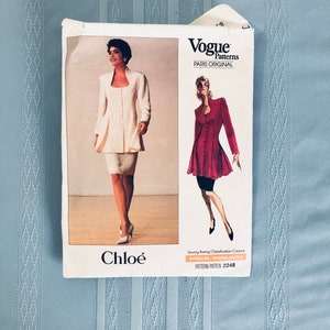Vintage 1980s Skirt Suit Pattern, Vogue Sewing Pattern 2248, Paris Original, Chloe’