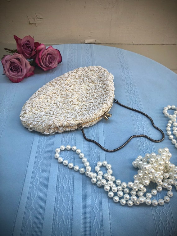 Vintage Cream Beaded Evening Bag, La Regale Purse