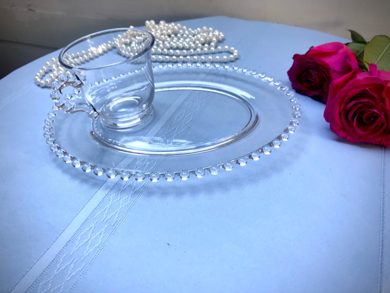 Vintage Candlewick Glass Luncheon Plate and Cup Etsy