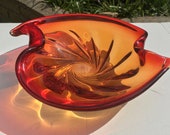 Vintage Italian Murano Sommerso Mid-Century Venetian Burnt Orange Red Art Glass Centrepiece Bowl Spiral Freeform Design