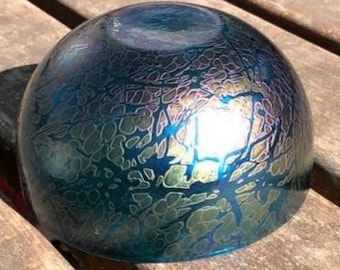 Vintage Michael Harris for 'Royal Brierley Studio' Iridescent Petrol Blue Art Glass Round Bowl - perfect proportions.