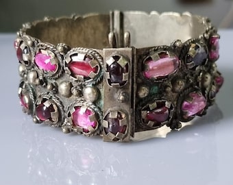 Vintage Opulent Garnet/Garnet Paste Cuff Bracelet Bangle