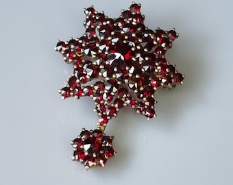 Antique Victorian Bohemian Garnets Tiered Star 2in1 Brooch Pendant with Drop Very Unique Design