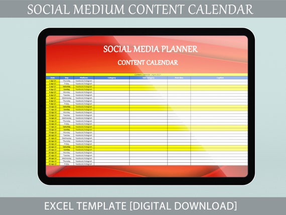 Content Calendar Template Social Media editable, Printable Excel Template -  Etsy