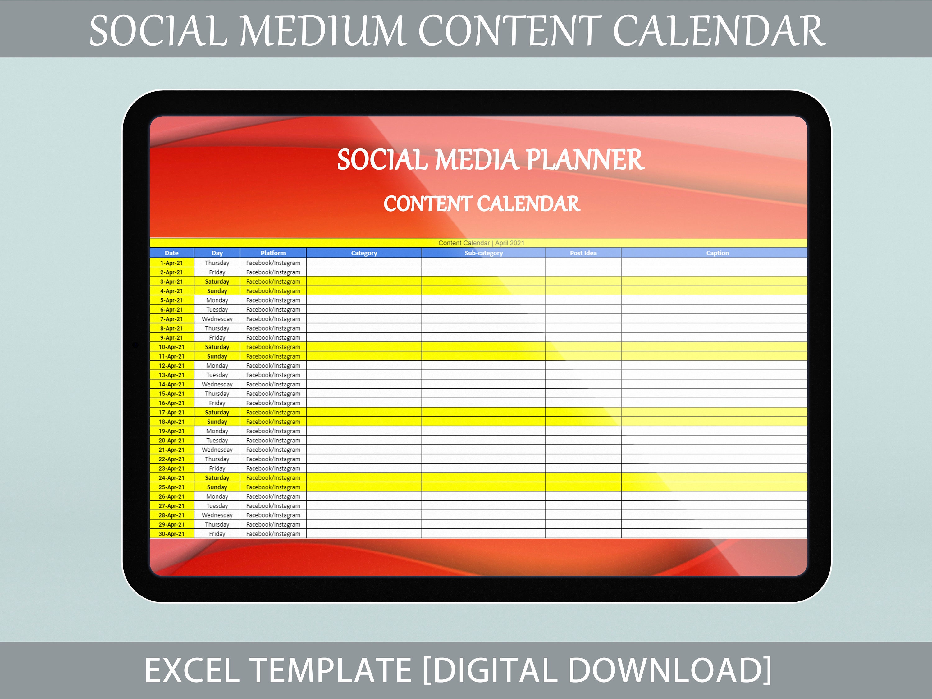 content calendar template social media editable printable etsy