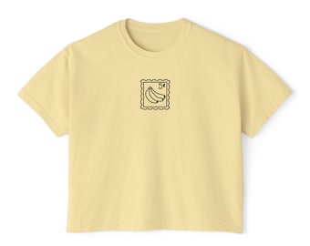 Fruit Stamp Boxy Tee: Women's Cropped Cotton T-Shirt