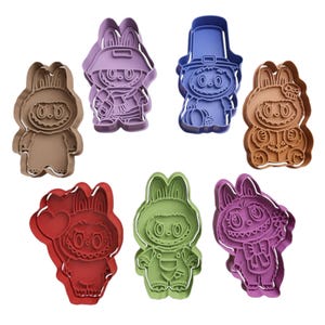 7-Piece Labubu Cookie Cutter Set – Made in USA – Cute Cartoon Character Cookie Stamps – Food-Safe PLA – Perfect for Holiday Baking, Crafts