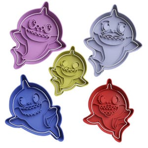 Emporte-pièce et tampons bébé requin famille style dessin animé, emporte-pièce unique pour fondant dessin animé imprimé 3D, travaux manuels de pâtisserie, articles de fête