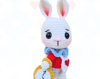 Patrón de conejo blanco a crochet en inglés / Tutorial de amigurumi / PDF de amigurumi