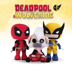 Padrões de Crochê de Super-Heróis Amigurumi - Deadpool, Wolverine e Dogpool - PDF (Inglês)