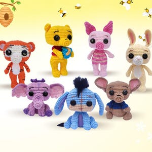 Winnie the Pooh Crochet Pattern, Easy amigurumi baby toy, Eeyore, Roo, Piglet, Tigger, Rabbit Amigurumi Pattern