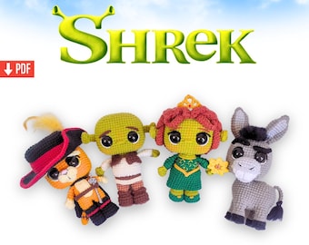 Shrek Crochet Pattern, Fiona, Donkey, Puss in Boots Amigurumi (PDF)