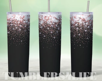 20 Oz Skinny Tumbler Sublimation Design Template Glitter Confetti Pink ...
