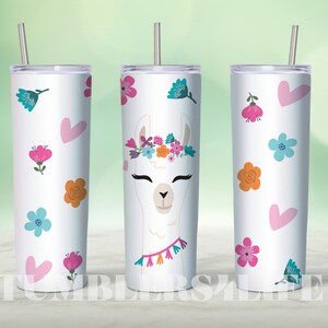 Llama Floral png, 20oz Skinny Tumblers, Alpaca Llama jpg, Llama Tumbler Wrap, Cute Llama Sublimation, Tumbler Digital Download
