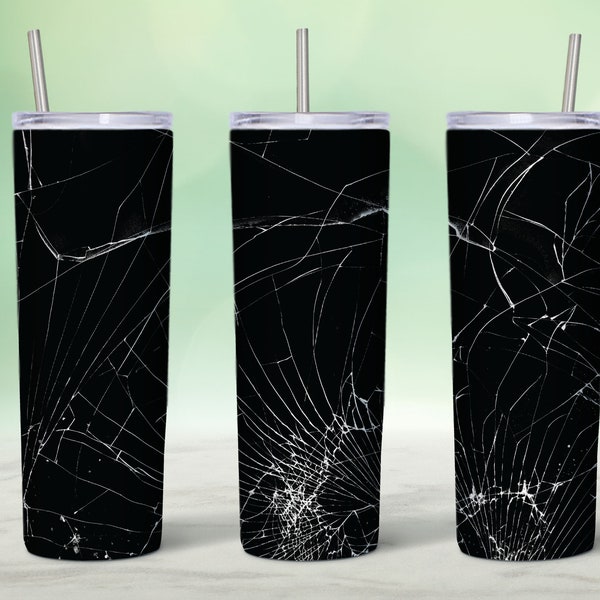 20oz Straight Skinny, Broken Glass Tumbler Design, Shattered Screen, Broken Screen, Shattered Glass, Sublimation Waterslide PNG Digital