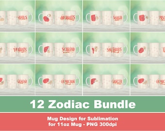 Zodiac Bundle, 11oz Mug sublimation design, Zodiac Constellation Horoscope Astrology sign mug sublimation designs, 11oz mug wrap templates