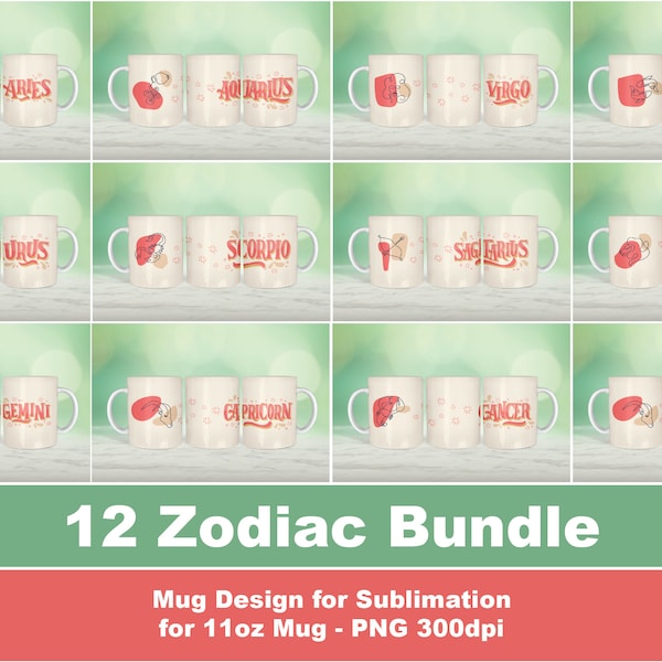 Zodiac Bundle, 11oz Mug sublimation design, Zodiac Constellation Horoscope Astrology sign mug sublimation designs, 11oz mug wrap templates