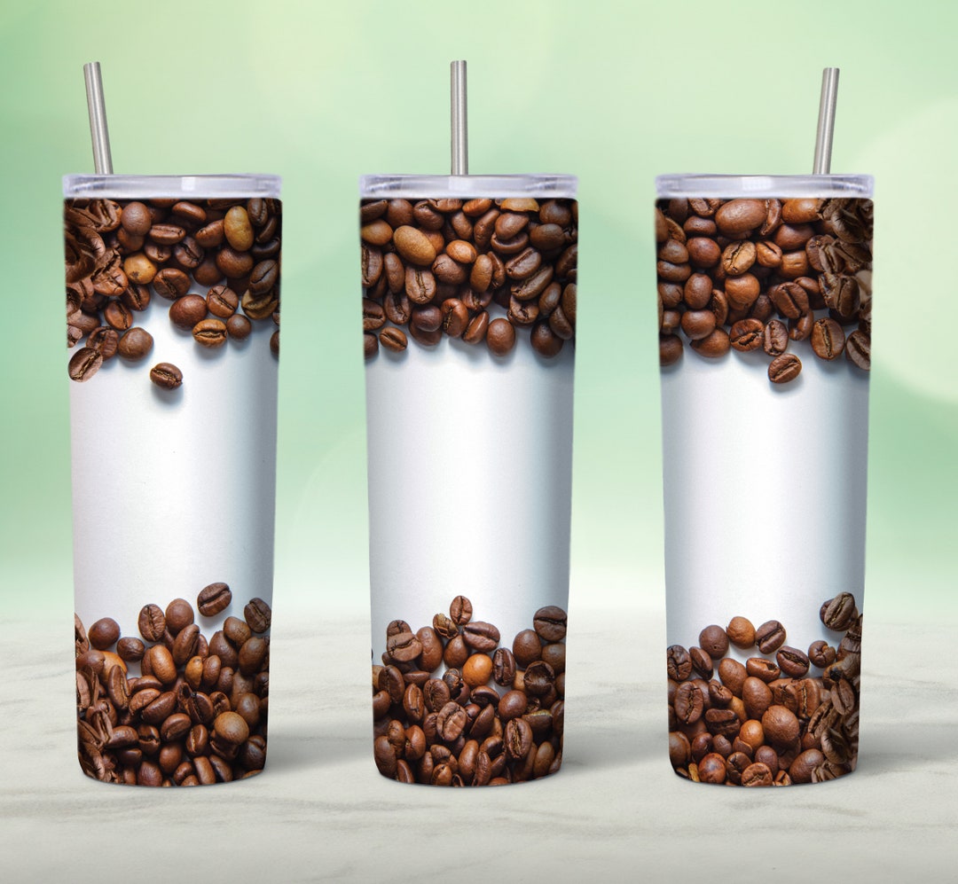 Coffee Bean Tumbler Sublimation Design, 20 Oz Skinny Tumbler, Coffee