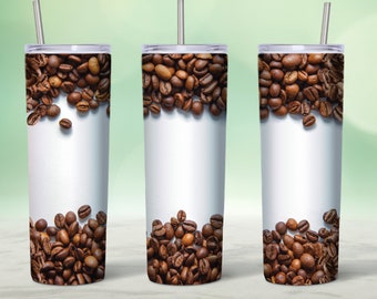 Coffee Bean Tumbler Sublimation Design: 20 oz Skinny Tumbler (PNG Digital Download)