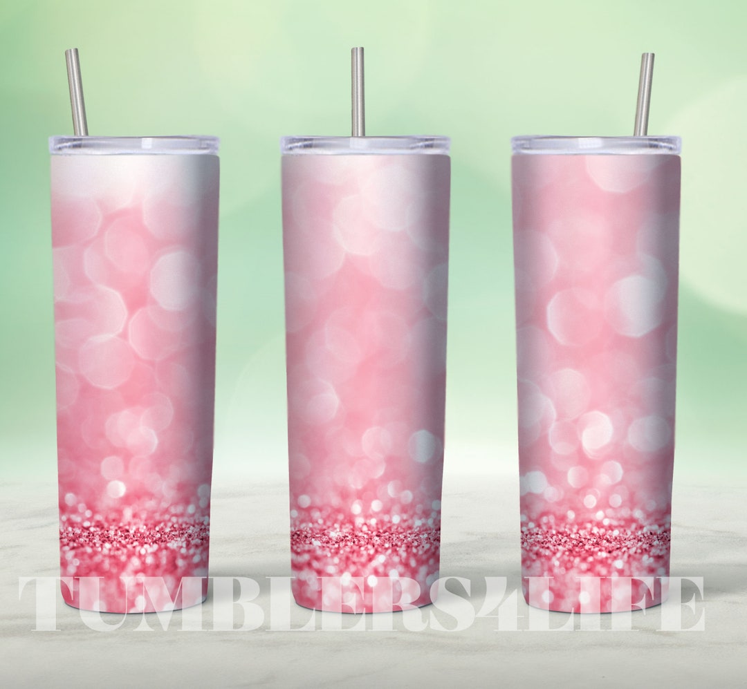 20 Oz Skinny Tumbler Sublimation Design Pink Bokeh Glitter Confetti ...