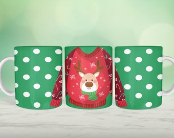 11oz Mug sublimation design, Christmas Flannel mug sublimation, Christmas Mug Press, Holiday Mug, Santa Mug Press, Mug Press Template