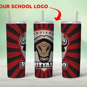 Add your Logo, Red Black School Colors, 20oz Skinny Tumbler Sublimation Design School Template, Straight, Tapered, Full Tumbler Wrap