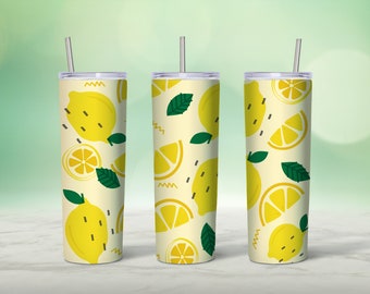 Lemon Lemonade Summer Drink Sublimation PNG, 20oz Skinny Tumbler, SEAMLESS Pattern, Straight, Tapered, Full Tumbler Wrap, Digital Download