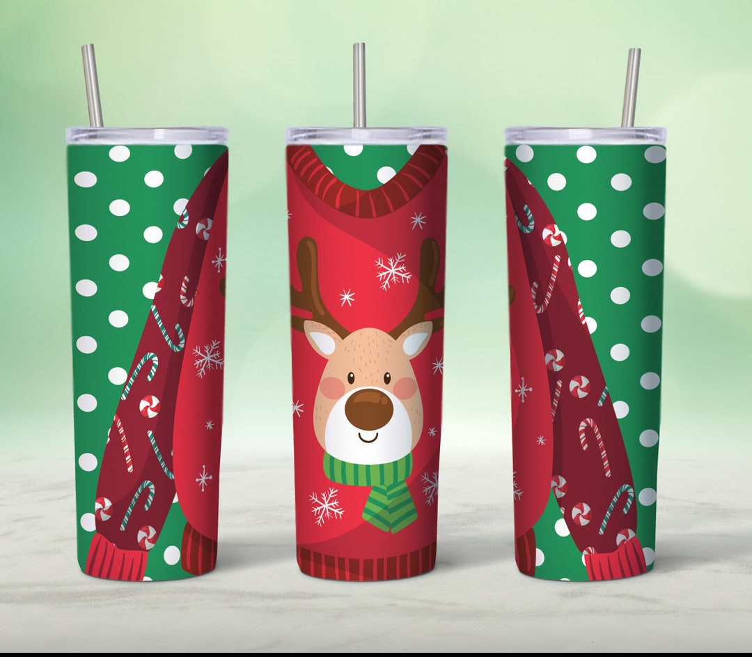 20 Oz Skinny Tumbler Sublimation Christmas Sweater Design, Christmas ...
