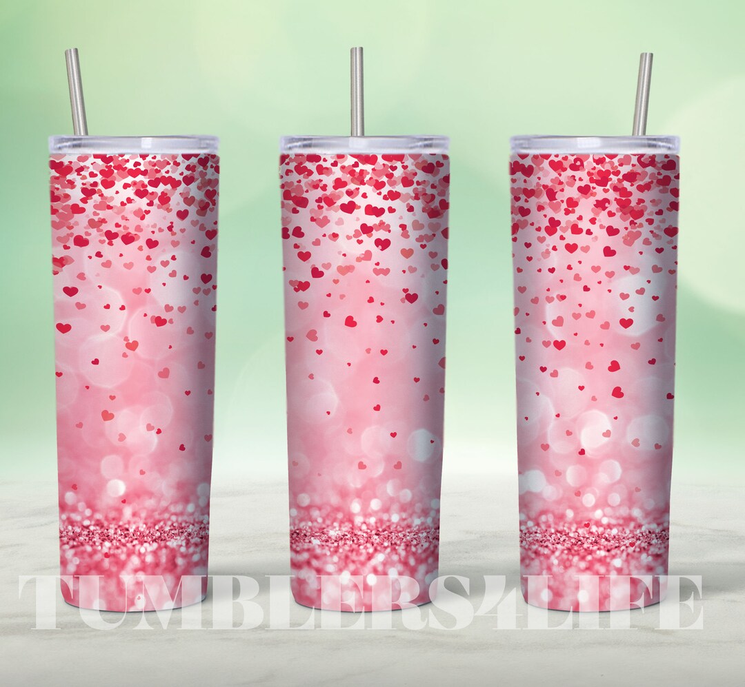 20 Oz Skinny Tumbler Sublimation Design Pink Bokeh Glitter Confetti ...