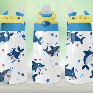 Hai Kinder Flip Top Wasserflasche Sublimation Design Süßer Hai Design Hai Wasserrutsche, Hai PNG Kinder Tasse, PNG Digitaler Download