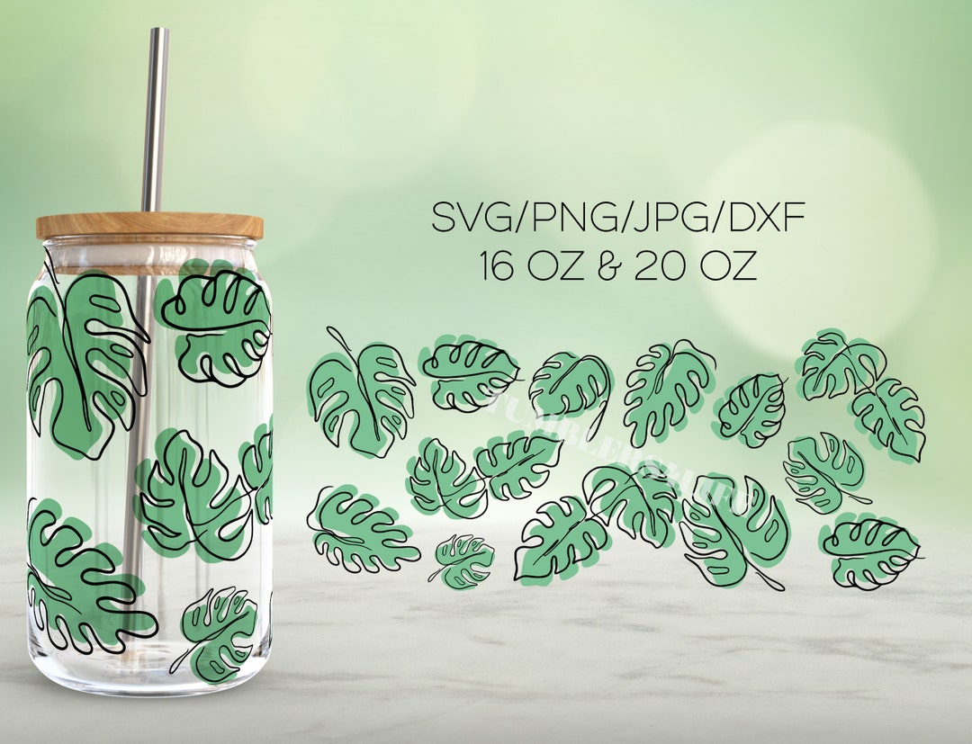 Monstera Leaves Libbey Glass SVG Monstera Beer Can Glass Beer Flowers ...