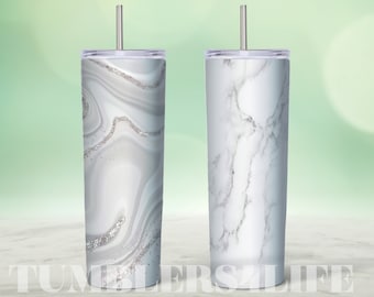 Glitter White Marble Tumbler Wrap: 20oz Sublimation Design (Digital Download)