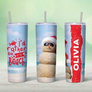 Beach Christmas Tumbler Sublimation Design: Straight/Warped PNG (Digital Download)