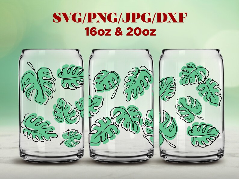 Monstera Leaves Libbey Glass SVG Monstera Beer Can Glass Beer Flowers ...
