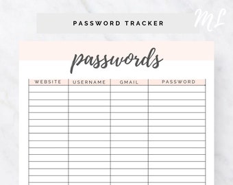 Printable Password Log, Password Keeper, Print at home planner pages, Address Book Pages, Instant Download, Planner templates, Organizer