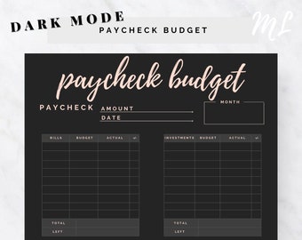 BLACK MODE Paycheck Budget Printable | Budget by Paycheck | Paycheck Budgeting Budget | Classic Happy Planner Budget,  Planner Printable