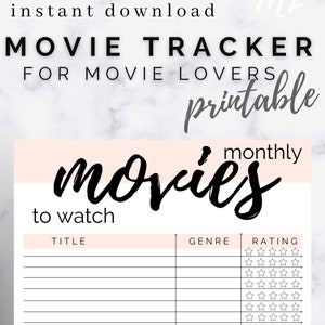 Movies To Watch List Movie Tracker Printable Movie List Printable Series To Watch PDF A4 Guide List, Favorite Movie Night image 2