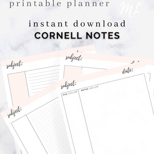 SIMPLE Cornell Notes Method Paper Student Note Template Dot Grid Lined Math PDF Printable Template, Productivity, Notebook Paper Refill
