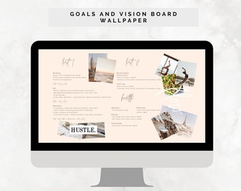 TEMPLATE Neutral Desktop Wallpaper goal setting and vision board desktop, manifestation wallpaper, pinterest, Monthly 2023 Calendar, Mac