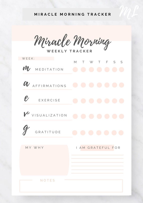 MIRACLE MORNING JOURNAL Weekly Miracle Morning Tracker the - Etsy