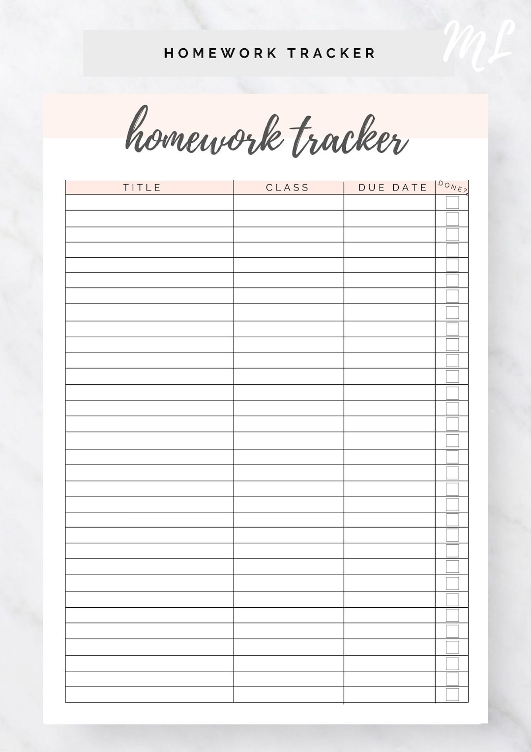 homework sheet tracker