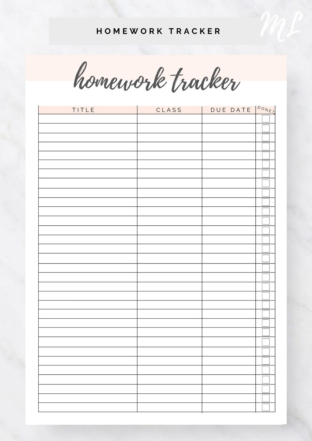Homework Tracker Printable Planner Homework Planner Assignment 