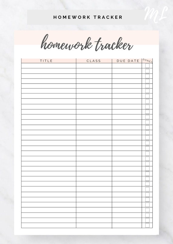 Homework tracker printable planner homework planner etsy