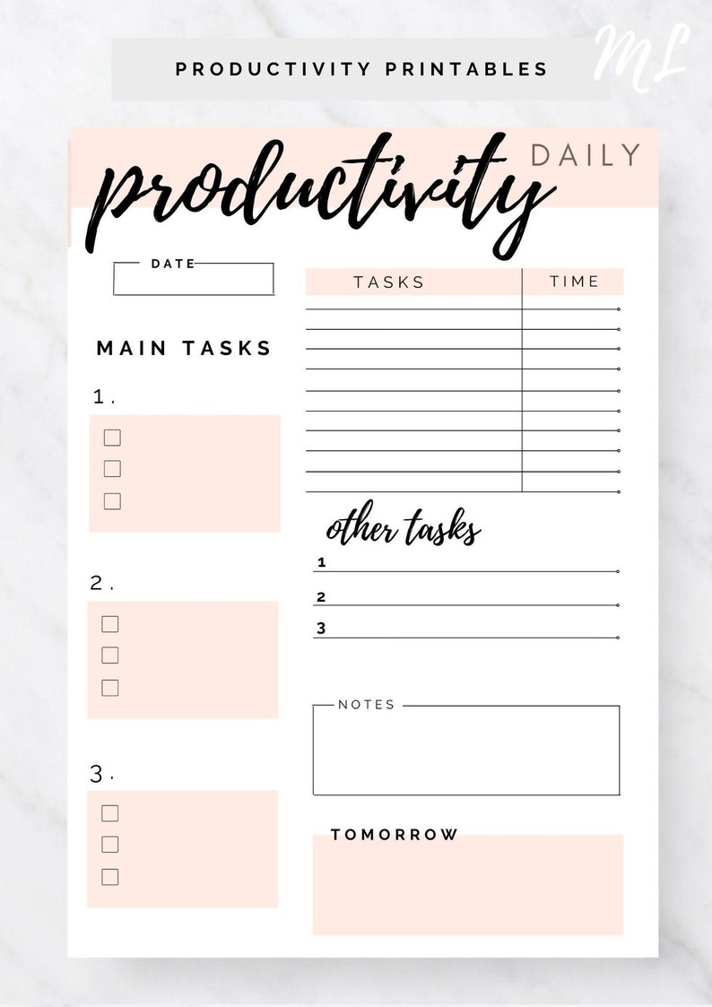 Productivity Planner Insert Free Weekly Planner 2021 A4 & JPG Printable PDF Daily Schedule, Pomodoro Tracker, To Do List, image 1